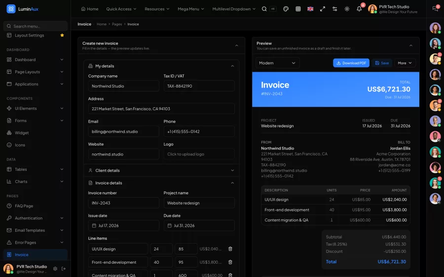 Invoice builder