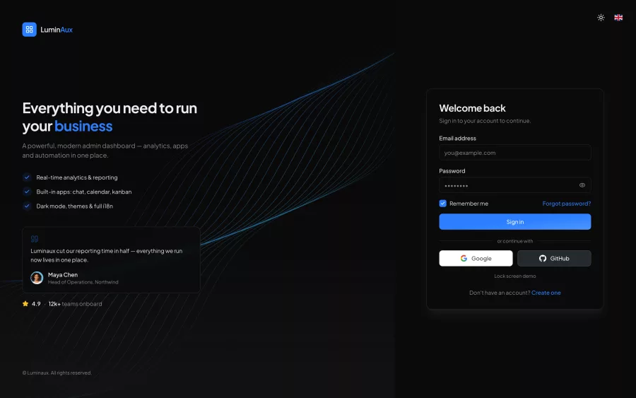 Login — split layout